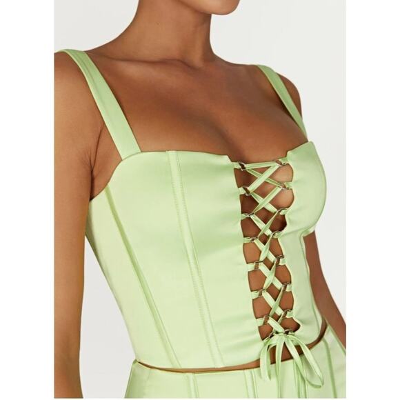 Meshki Scarlet Satin Corset top in Pistachio Green - Picture 5 of 5